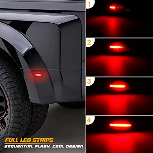 RUXIFEY Sequential Dynamic LED Dually Bed Side Marker Lights Fender Sidemarkers Compatible with 1999-2010 Ford Super Duty F350 F450 F550 Smoked, - Pack of 4 - Thumbnail 2