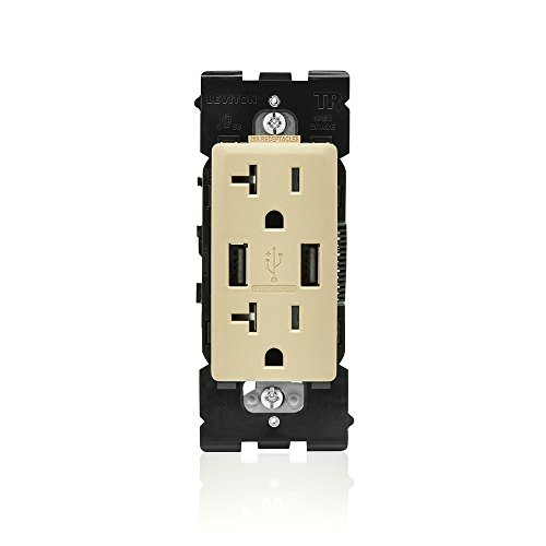 Leviton RUAA2-DT Renu USB Charger/Tamper-Resistant Duplex Outlet, 20A-125VAC, Dapper Tan