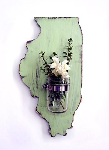 Illinois State Mason Jar Vase Candle holder Flower Vase Sconce Rustic Wood Sign Wall Decor Housewarming Wedding Gift
