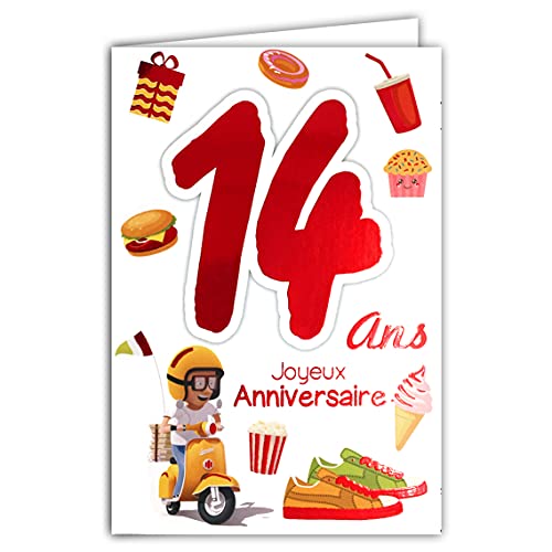 Afie 69-2114 Biglietto Buon Compleanno 14 anni Ragazzi Ragazze - Scooter Vespa Regali