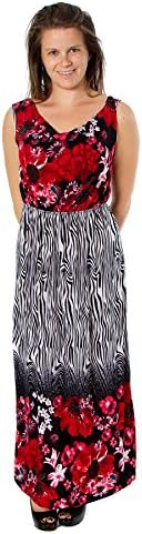 Women's Ankle Length Zebra &amp; Flowers Maxi Dress (Medium, Red)