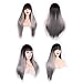 MSSQUEEN Silky Long Straight Wigs for Women Black to Grey Synthetic Wigs With Bangs High Temperature Natural Looking Costume Full Wigs
