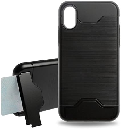 iPhone X Case, Card Holder and Kickstand Heavy Duty Case Protection Shockproof Dual Layer Hard Plastics and Carbon Fiber Rubber Silicone 2 in 1 Shock Absorbent Case for iPhone X 10[2017]