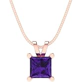Clara Pucci 14K Rose Gold Plated Solitaire 16" Box-Chain Necklace - Sterling Silver 0.5ct Princess Cut Amethyst Pendant