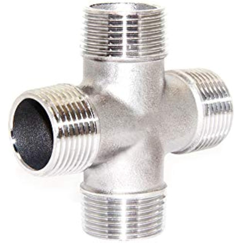 Cross 1 2 Male NPT Cast Pipe Fitting 4 Way Coupling Stainless Steel 