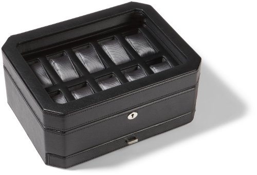 WOLF 4586029 Windsor 10 Piece Watch Storage Box with Drawer, Black