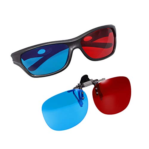 uxcell Red-Blue Anaglyph 3D Glasses and 3D Clip-on Glasses for Movies 3D Print Magazines TV Anaglyph Photos 1 Set