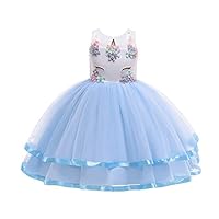 Zerayo Flower Girls Unicorn Costume Pageant Princess Halloween Dress Up Cosplay Birthday Party Dress Blue 140cm/7-8Y