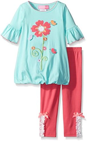 Baby Goodlad Girls' Little Girls' Flower Applique Legging Set, Aqua, 12 Months