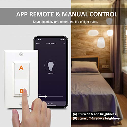 3Way Smart WiFi Dimmer Light Switch, inWall, No Hub Required, Compatible with Alexa and Google