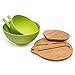 Jumbl Bamboo Salad Bowl Bamboo-Fiber Bowl Set with Lids & Inset Utensils - Lids Double As Cutting Boards - Smaller Bowl Nests Perfectly Inside Larger for Easy Storage, Green