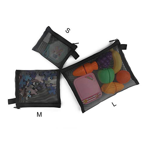 Patu Zipper Mesh Bags, 3 Pieces Assorted Sizes (A5 / A6 / A7) - Pencils Office Documents Classifying and Collecting, Cosmetic Travel Kit Organizer Pouch, Black