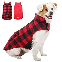 Kuoser British Style Plaid Dog Winter Coat, Windproof Cozy Cold Weather Dog Coat Dog Apparel Dog Jacket Dog Vest for Small Medium and Large Dogs with Pocket & Leash Hook Red S