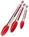 Tongs with Silicone Tips, Red 3-Pack Small, Medium & Large, Pair of Tongs for Every Job in the Kitchen or Barbecue, Commercial Grade Stainless Steel, Rubber Tipped & Locking for Easy Storage
