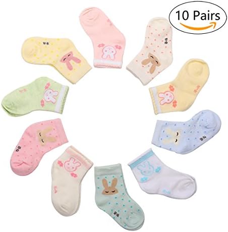 Toddler Baby Girls Boys Socks Ankle Cotton Crew Sock for Little Kids 10 Pairs 12-36 Months