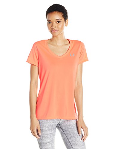 Under Armour Womens Tech V Neck London Orange Metallic Silver