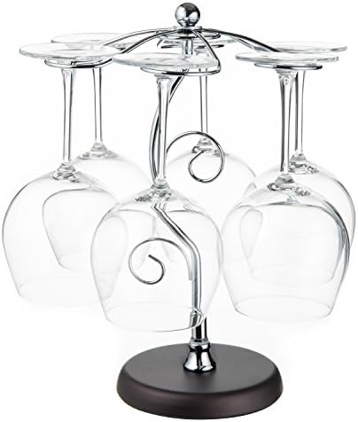 MyGift 6-Hook Artistic Elegant Freestanding Silver Metal Countertop Wine Glass Holder
