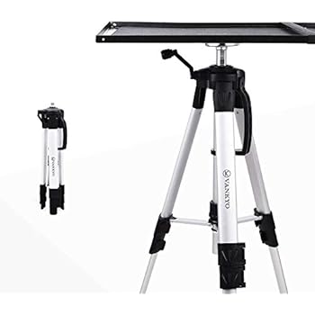 VANKYO Aluminum Tripod Projector Stand, Adjustable Laptop Stand, Multi-Function Stand, Computer Stand Adjustable Height 17'' to 46'' for Laptop with Plate and Carrying Bag (1-Silver)