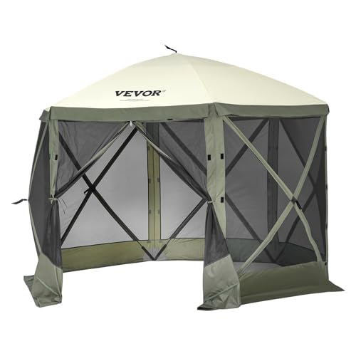 VEVOR Pop-Up-Pavillonzelt, Pop-Up-Zelt mit 6-seitigem Baldachin, Sonnenschutz mit 6 abnehmbaren Sichtschutz-Windtüchern und Netzfenstern, 10 x 10 Fuß,