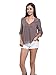 Persun Women's Grey Deep V-neck Button Closure Dip Back Blouse