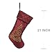 Alice Doria 21 inch Fuax Silk Christmas Stocking with Red and Gold Embroidery Christmas Tree and Pintuck Cuff