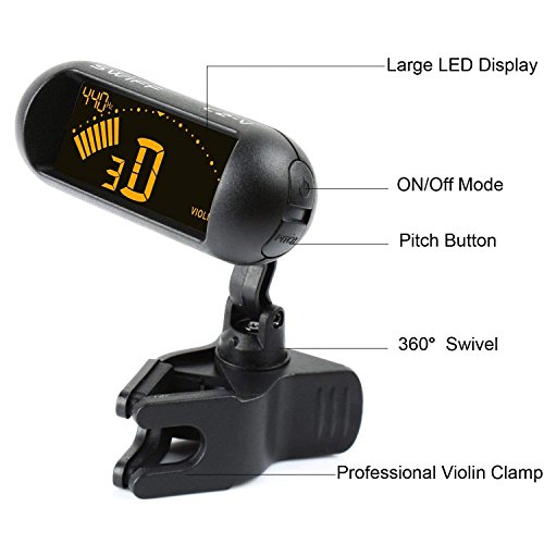 Rinastore Professional Violin Viola Tuner, Clip-On Large LCD Screen Tuner (Black) - Thumbnail 2