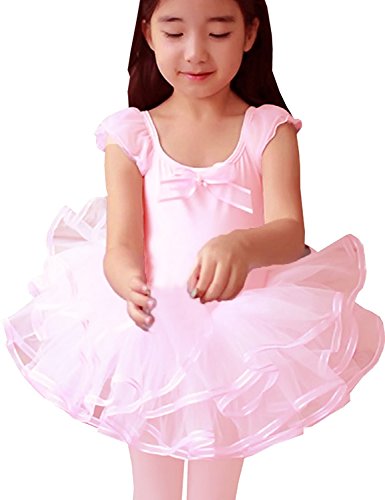 CM-Light Little Girls Ballet Tutu Flutter Sleeve Bow Leotard Tulle Dance Dresses