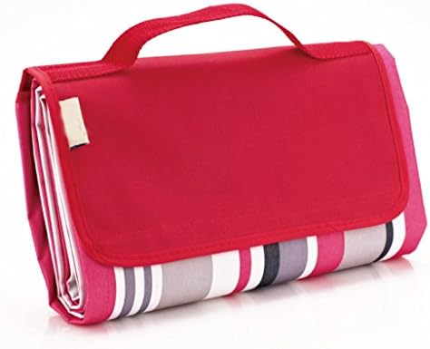 Family Picnic Blanket with Tote, Extra Large Foldable and Waterproof Camping Mat for Outdoor Beach Hiking Grass Travel NaturalRays/Travelling/ Camp 80×60“ (Red/stripe)