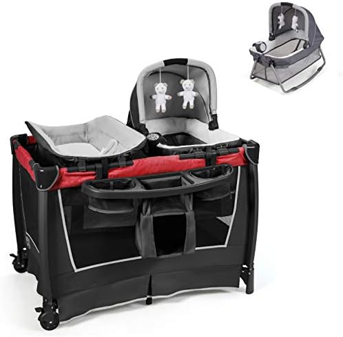 BABY JOY 5-in-1 Pack And Play - Portable Playard With Bassinet, Changing Table & Toys, For Girls 0-3 Years