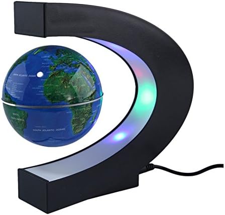 C Shape Magnetic Suspension Anti-Gravity Levitating Terrestrial Globe with White LED lights for Education Demo Home Desk Decoration (Blue)