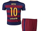 Barcelona Home Messi Kids #10 Soccer Kit Jersey and Shorts All Youth Sizes (Kids Large 10-13 years of age)