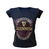 Black Ladies V-Neck Guinness T-Shirt With Pink Harp Design