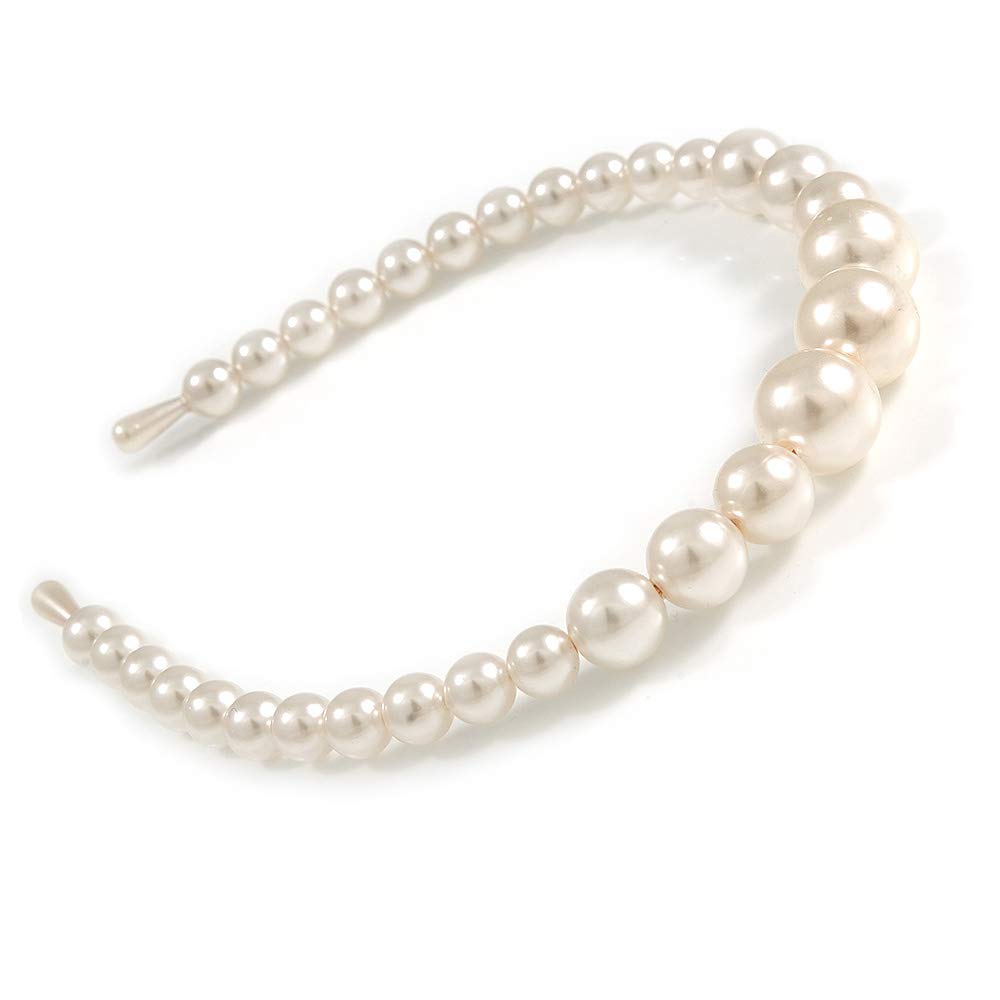 Bridal/Prom/Wedding Light Cream Faux Pearl Flex Hair Band/Headband - Adjustable