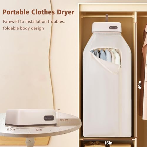 Portable Clothes Dryer, Mini Laundry Dryers 20min-2H Quickly Drying, Mini Dryer Machine with 1-8H Timing Function Equipped, with Hook, Dry Bag, Low Noise, for Apartment, Dorm, RV, Light Clothes