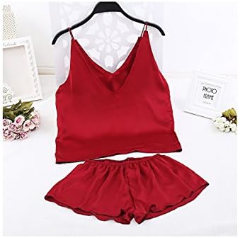 OSEPE Womens Pajama Solid Color Deep V-Neck Halter Sexy 2 Piece Set