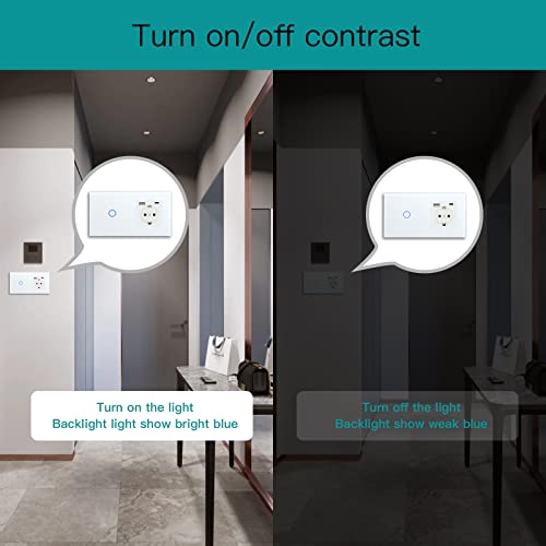 BSEED WiFi Smart Switch, Touch Switches with Glass, Compatible with Alexa, Tuya and Smart Life, Neutral Cable Required, 1 Gang 1 Way + 1 USB/Type C Plug, 157 mm White