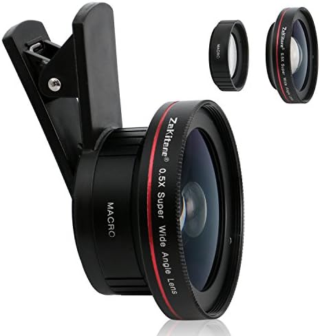Zakitane iPhone Camera Lens,2 in 1 Clip-On 15x Macro Lens&amp;0.5x 140° Super Wide Angle Lens Kit for Samsung,Pixel &amp; Most Smartphones（Black）