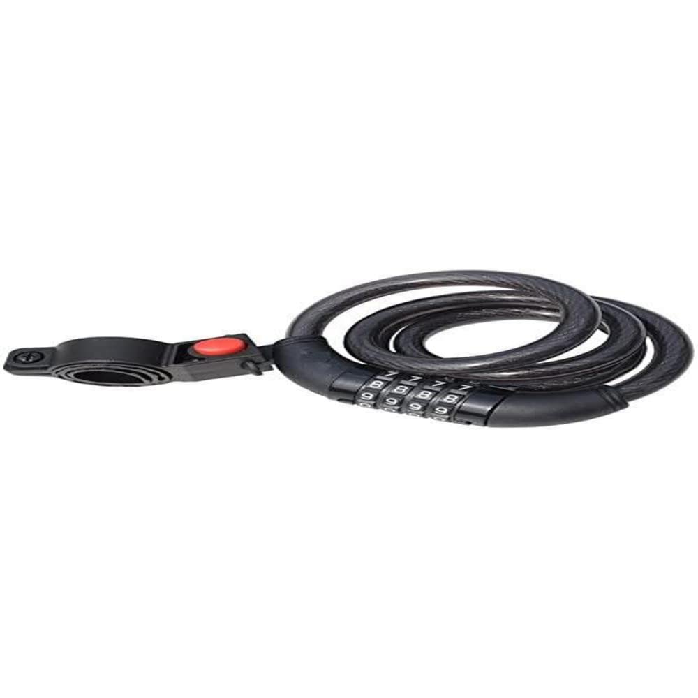 Merriway BH06487 Spiral 4-Digit Combination Lock & Bracket, Resettable 15 x 1000mm, Black