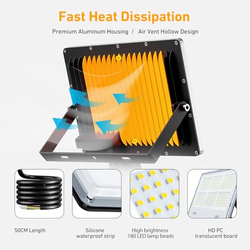LED Spotlight with Motion Sensor – 2 Pieces 100W 10000LM 6 in 1 Outdoor Light with Motion Sensor, IP67 Waterproof White 7000K Outdoor LED Floodlight for Garden, Patio, Garage and Street