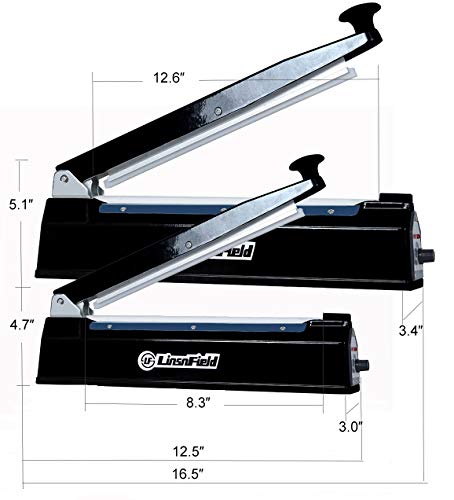 LinsnField Sealer Pro, 12-inch Super Impulse Heat Bag Sealer, 5-mm Sealing Width Sealing System with Patent for Never Burn Out, Antioxidant Aluminium Body, Copper Transformer, Black