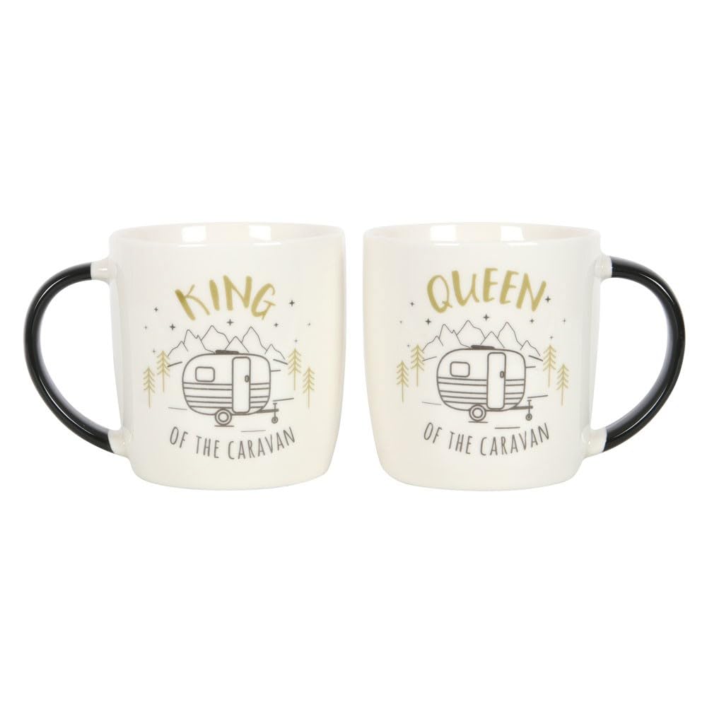 Something Different Set of 2 New Bone China Mugs - King and Queen Couples Caravan Mug Set - from The Happy Camper Range