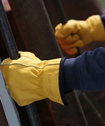 Kids Leather Work Gloves, Premium Top Grain Cowhide, For Gardening, Mechanic, Ranch, Riding, Weeding, Pruning (med-ages 6-8)