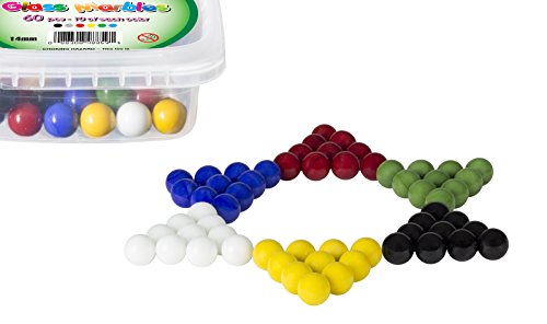 Chinese Checkers Glass Marbles, Set of 60, 10 of each Color, with Portable Container