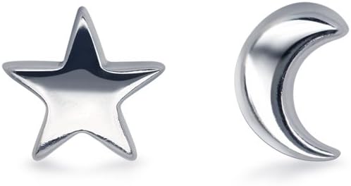 HANFLY Tiny Moon and Star 925 Sterling Silver Stud Earring Star Earring (5mm / 8mm)