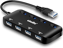 Atolla USB 3.0 Hub 4 Port - Ultra Slim USB 3.0 Data Hub with Individual On/Off Switches and LEDs USB 3.0 Extension Splitter