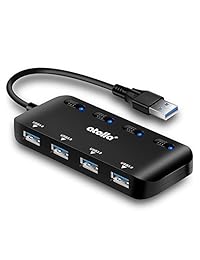 USB 3.0 Hub Splitter - Extender USB 4 Port USB Ultra Slim Data Hub with Individual Power Switch and LED