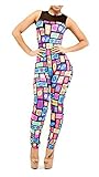 Fashion Women's Mesh Inset Lips Pattern Sleeveless Party Jumpsuits Romper (US M, Multicolor)
