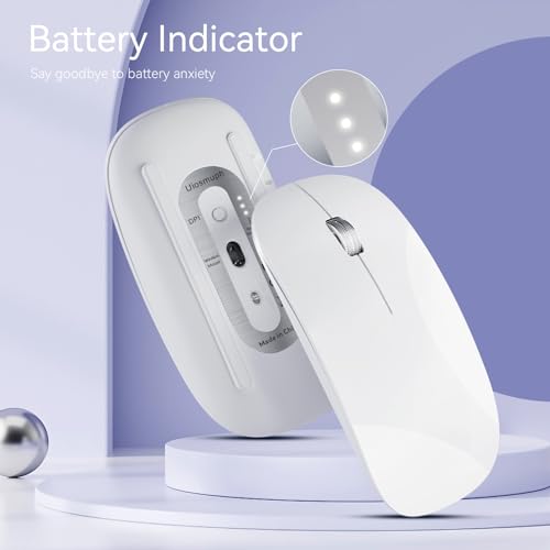 Uiosmuph U58 Wireless Rechargeable Optical Mouse, 2.4G Silent Wireless Mouse Ultra Portable with USB Nano Receiver and Type-C Adapter for PC/Tablet/Laptop (White)