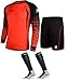 KELME Soccer Goalie Jersey Padded Uniform Kit - Goalkeeper Jersey, Shorts & Socks - Mens Football Padded Shirt - Kids and Adult Sizes (Orange, Kids 8)