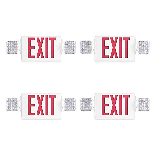 Freelicht Double-Sided Hardwired LED Emergency Exit Sign, Two Adjustable LED Flood Lights, Backup Battery – UL Certified – 4 Pack